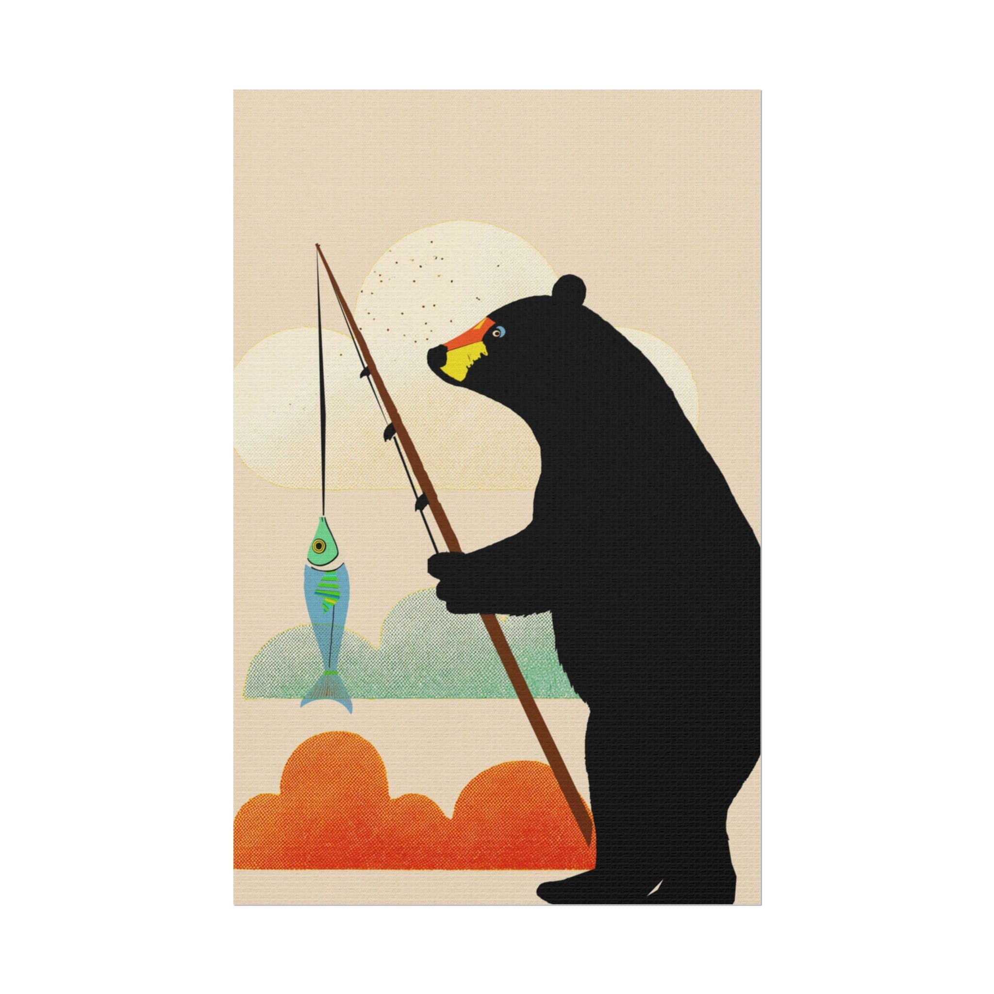 Fishing Bear with Catch Art Print Rolled Poster | Fishing, Bears