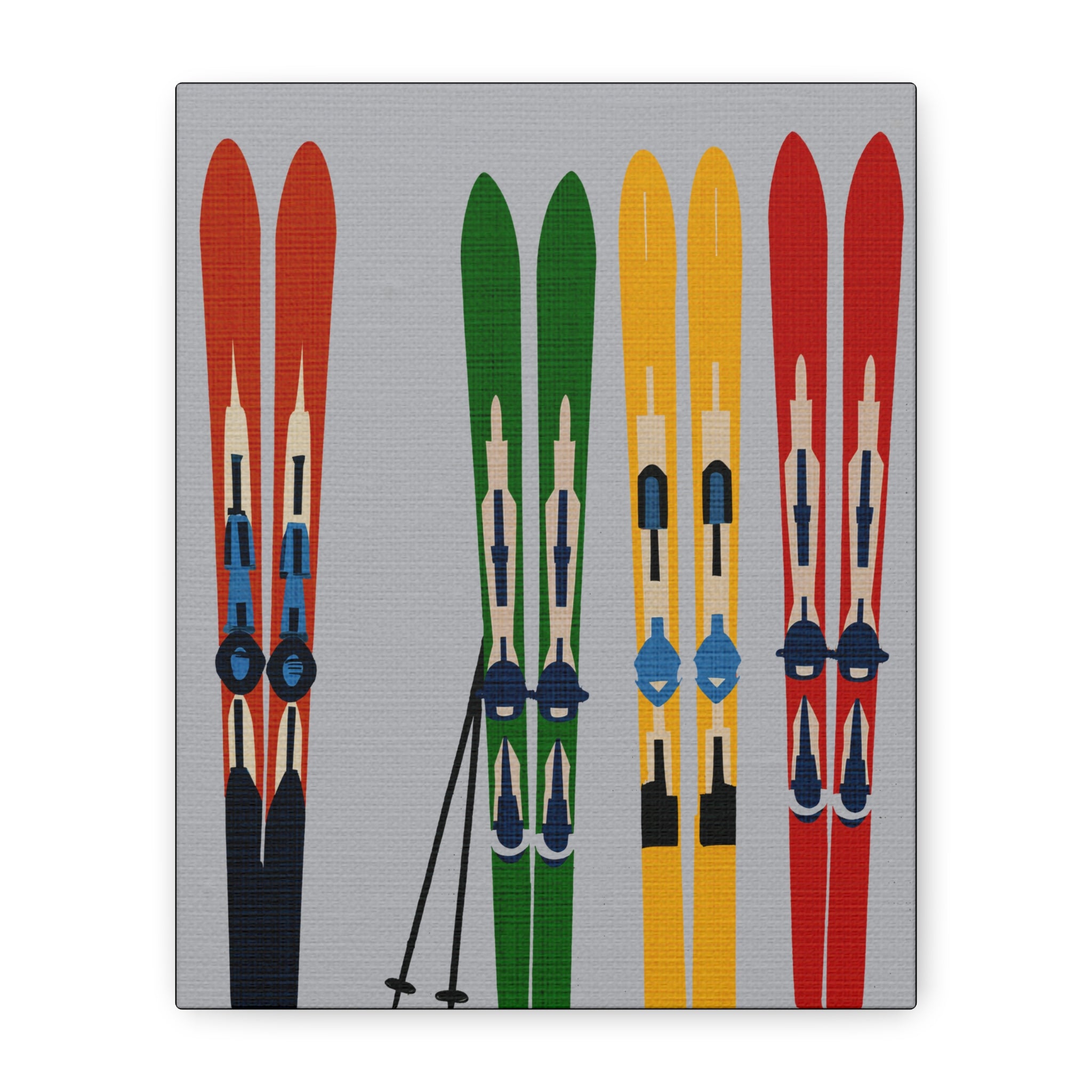 Midwest Mod Seasonal Winter Art Print Skis on Display - Matte Canvas, Stretched, 1.25"
