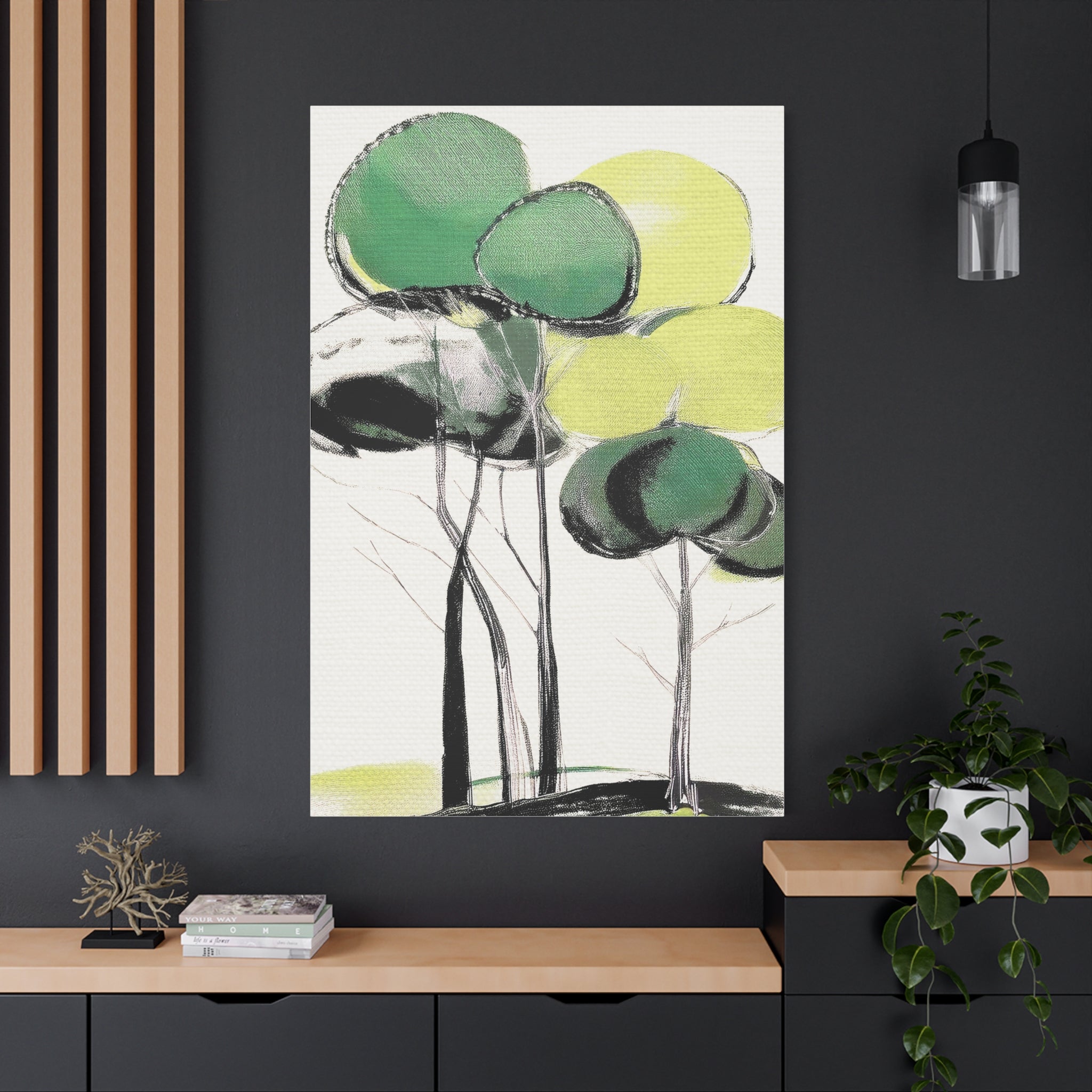 Green Trees Modern Landscape - Matte Canvas, Stretched, 1.25"