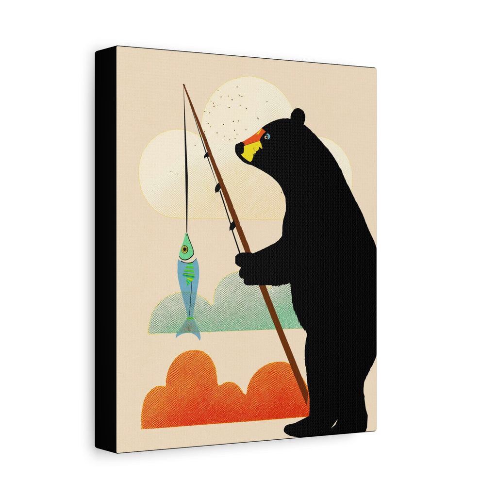 Fishing Bear with Catch Graphic Art Print - Matte Canvas, Stretched, 1.25"