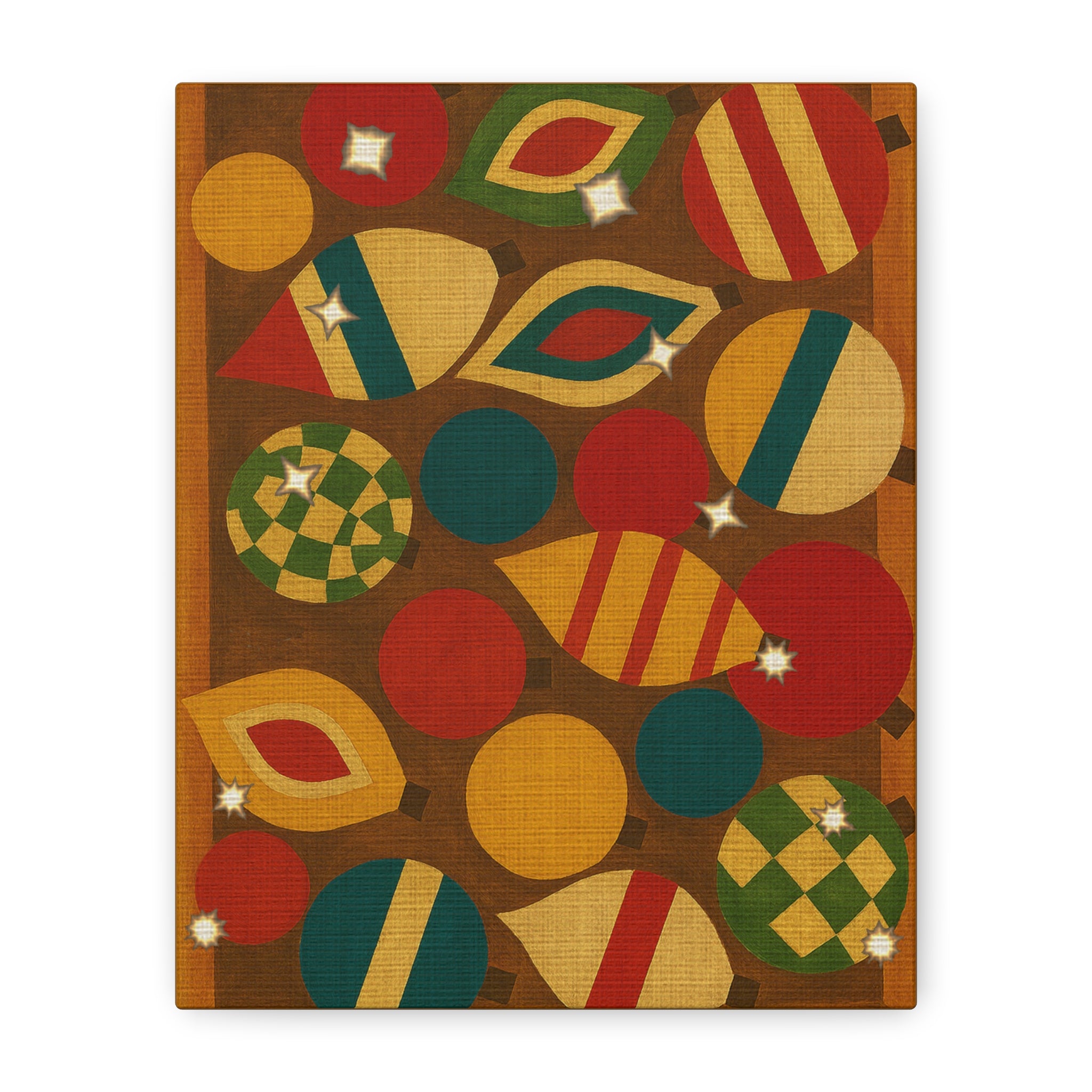Midwest Mod Seasonal Christmas Art Print -Vintage Glass Box of Ornaments - Matte Canvas, Stretched, 1.25"