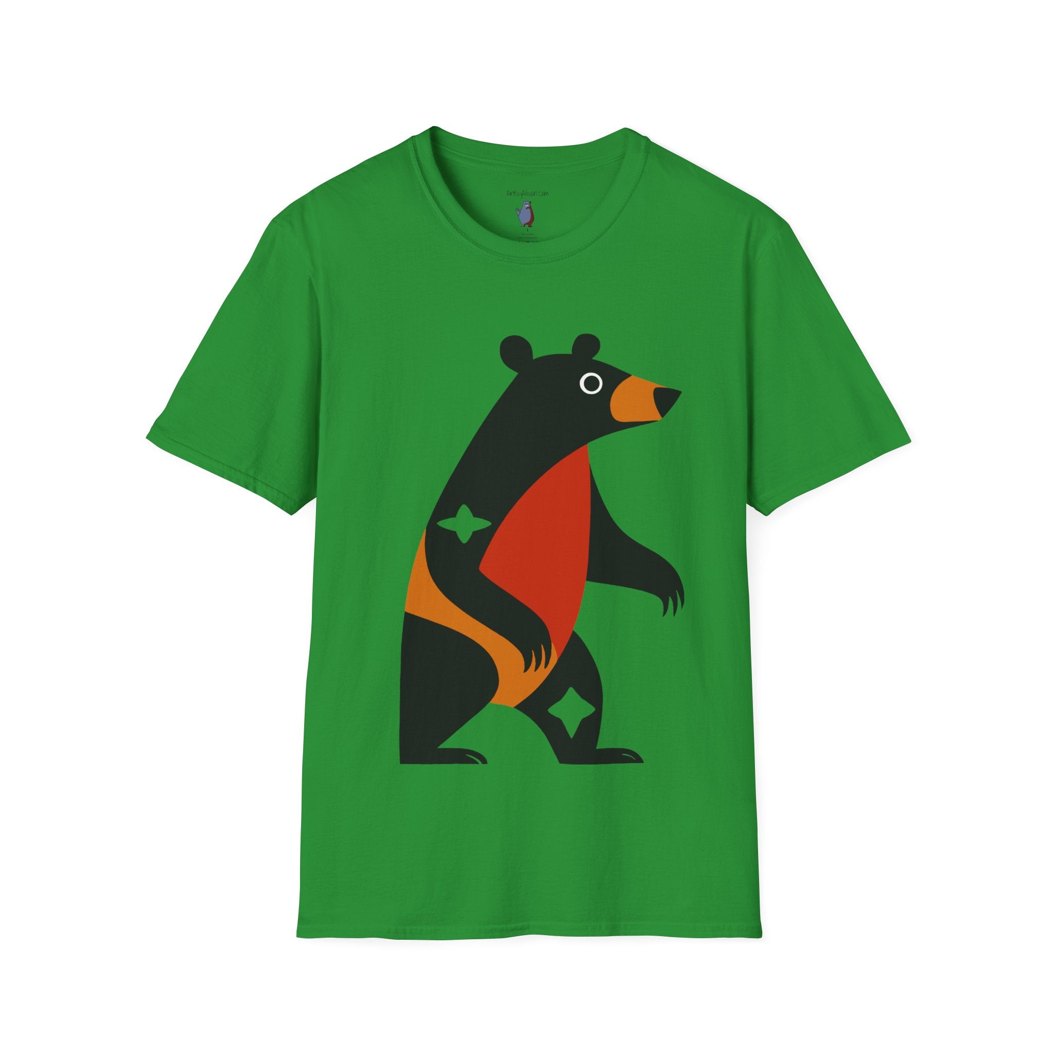 Mod Diamond Black Bear Graphic Art Tee - 100% Cotton T-Shirt