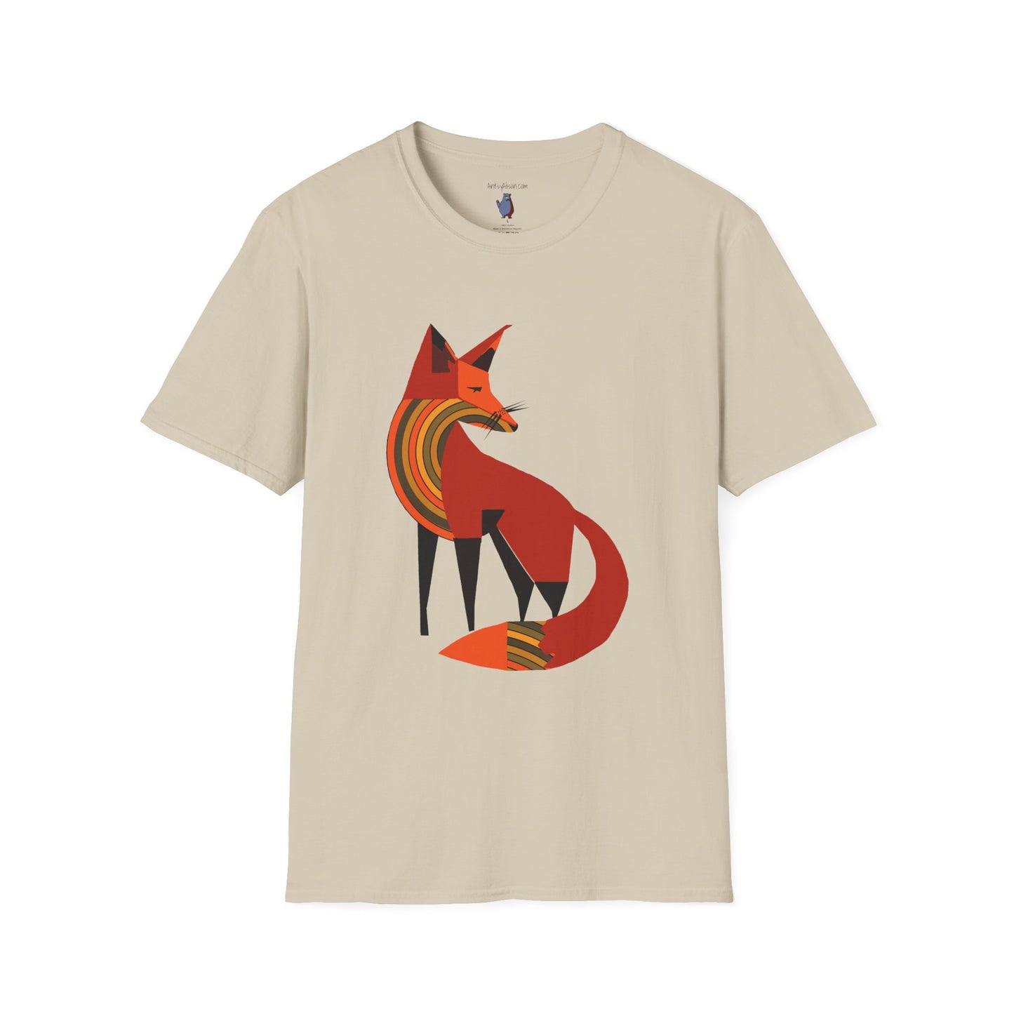 Sassy Striped Fox Graphic Art Tee - 100% Cotton T-Shirt