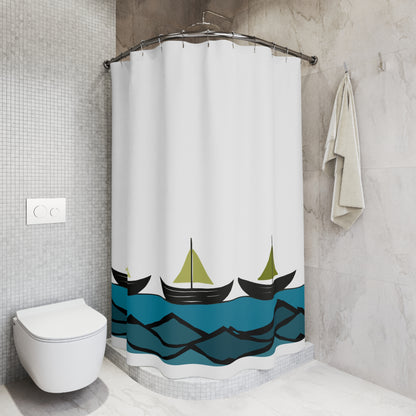 MCM Inspired Boats at Sea Shower Curtain