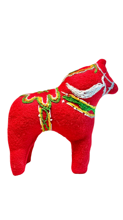 One of a Kind Embroidered Dala Horse Art Textile Plush Decor