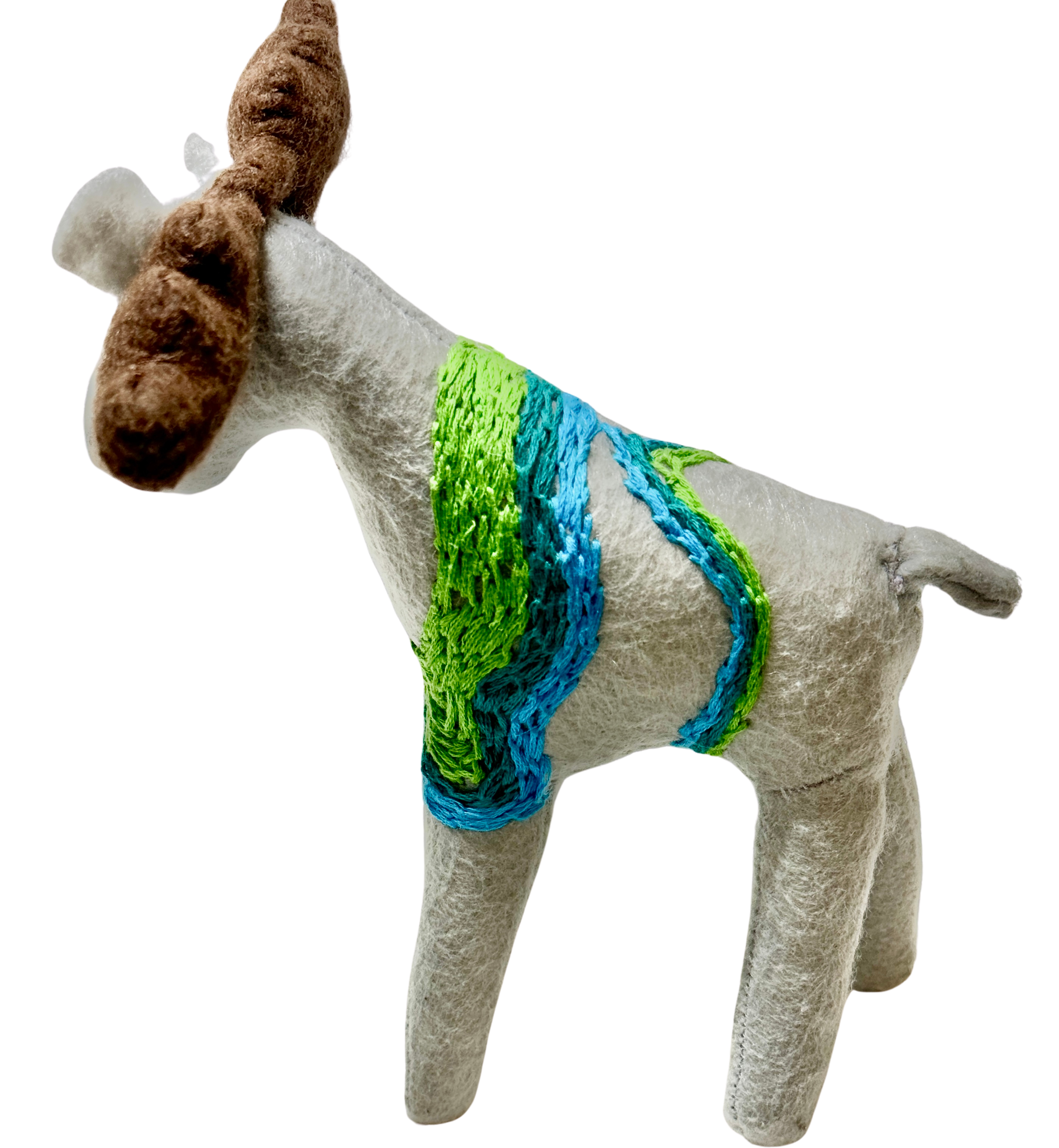 One of a Kind Embroidered Moose Soft Art Textile Plush Decor