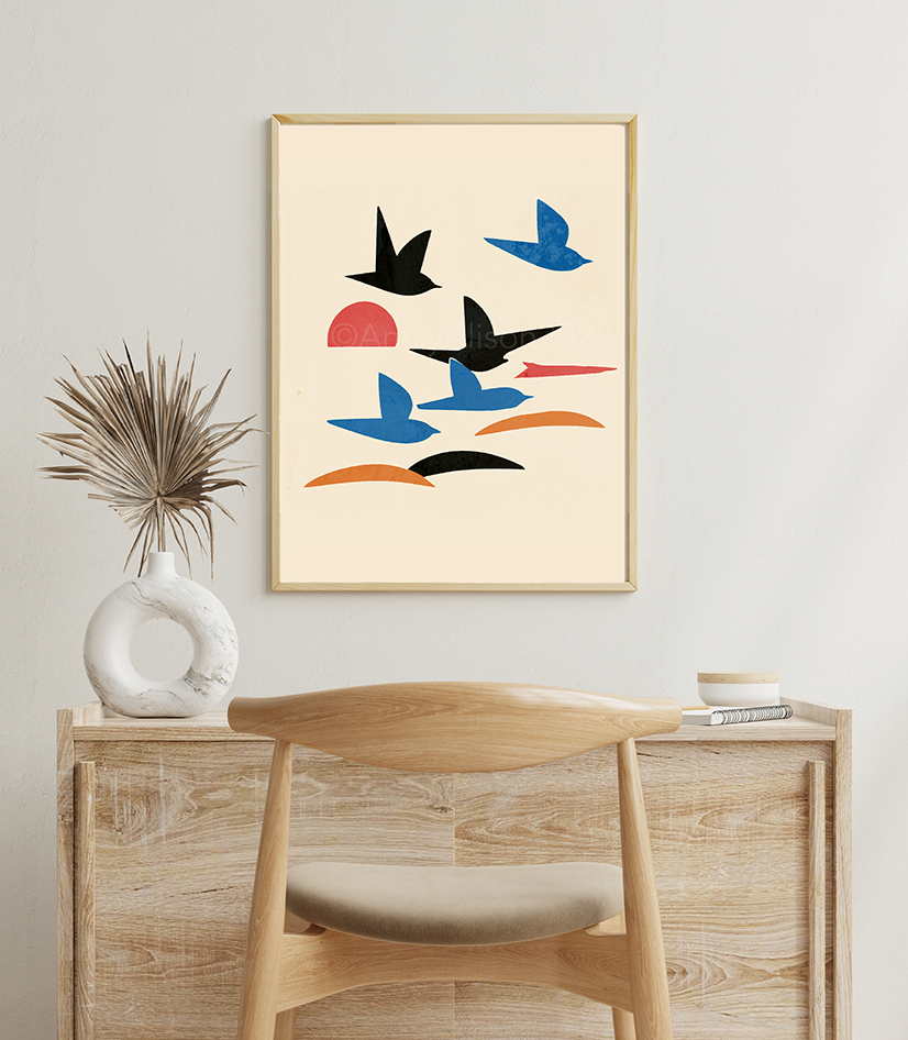 Canvas Art Print - Mid Century Modern Style Bird Art Print