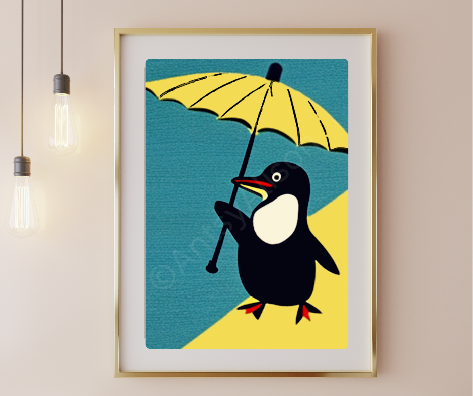 Canvas Art Print - Graphic Pop Style Penguin