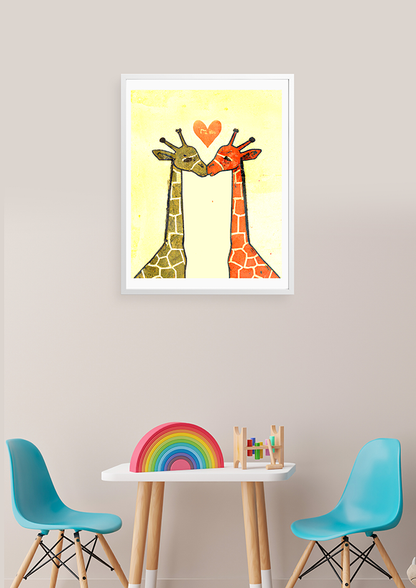 Canvas Art Print - Graphic Pop Style Giraffe Duo In Love