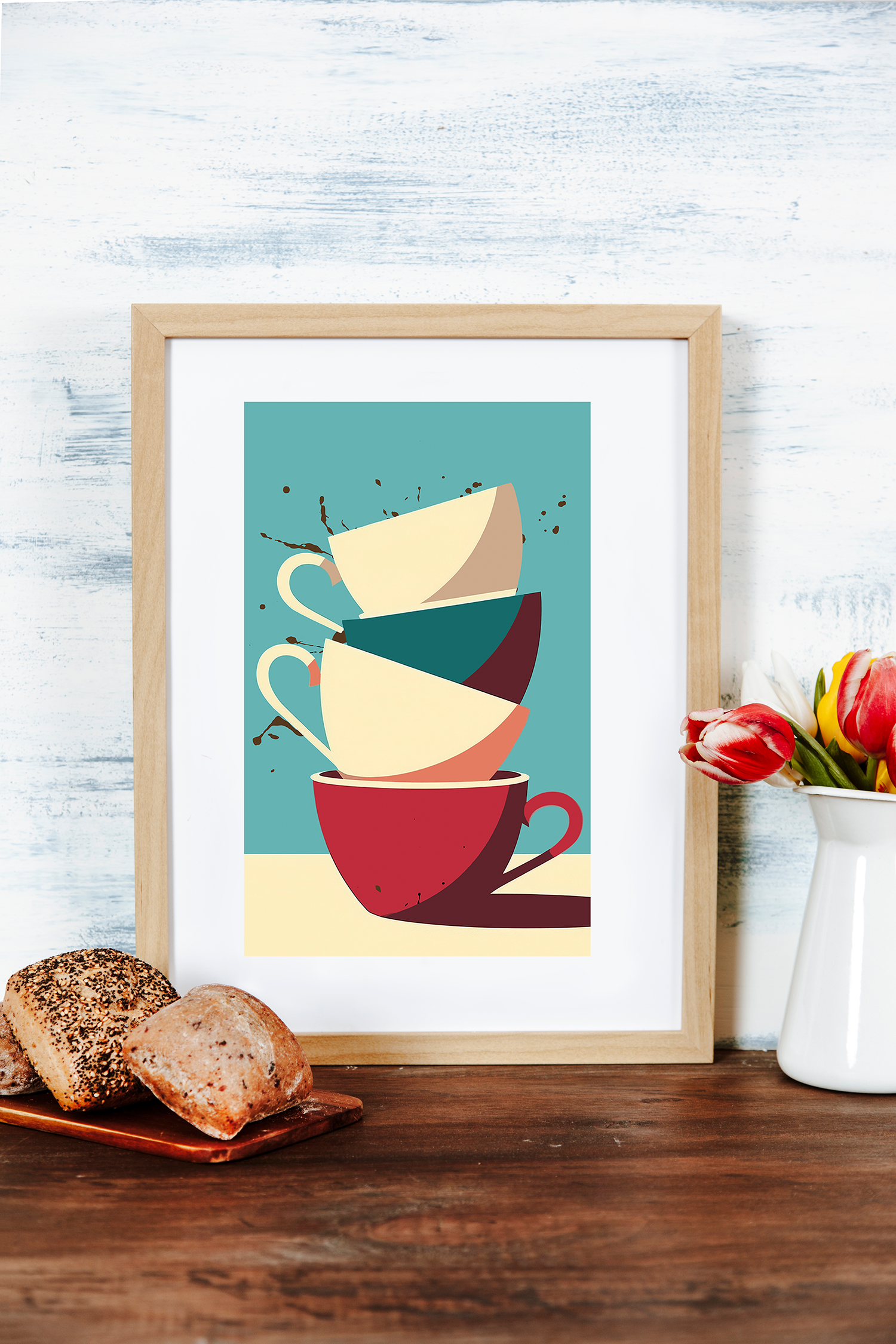Modern Balancing Coffee Cup Art Print - Matte Canvas, Stretched, 1.25"