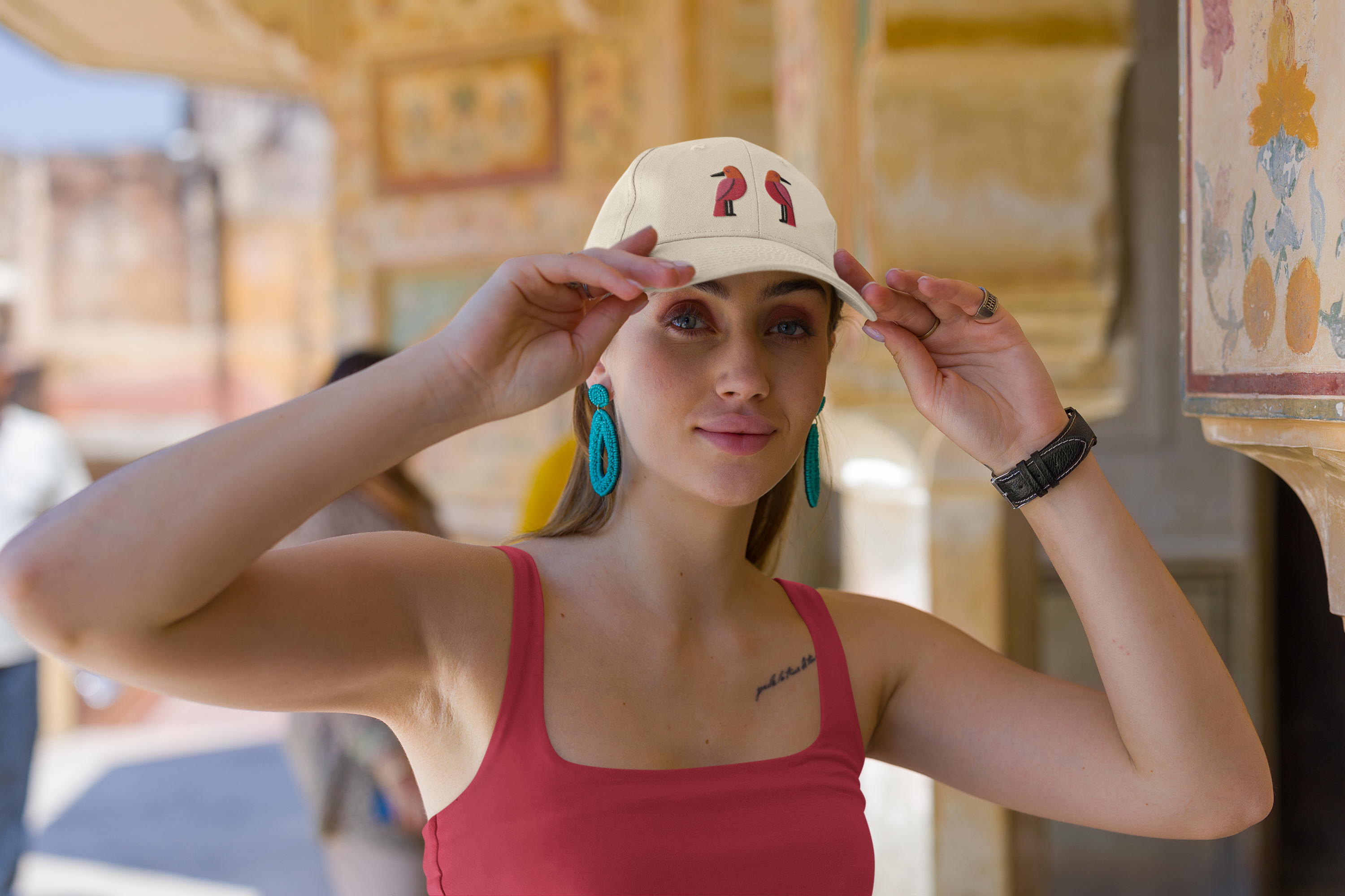 Embroidered Organic Baseball Cap - Stylish Danish Modern Bird Design