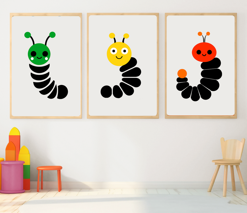 Midwest Modern Simple Graphic Yellow & Black Caterpillar Nursery Art Print - Matte Canvas, Stretched, 1.25"