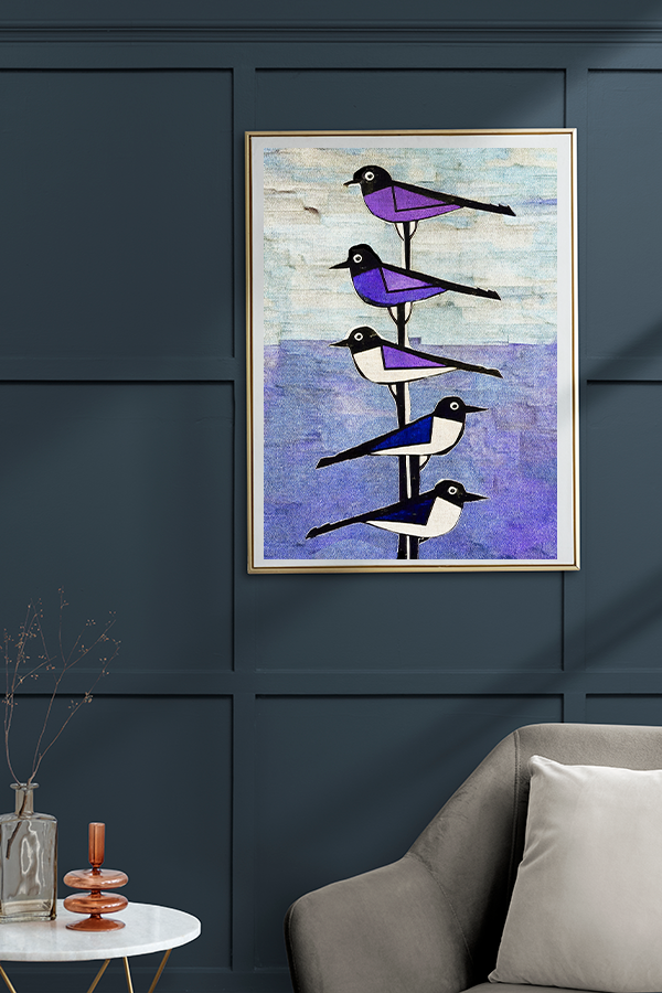 Midwest Modern Purple Birds on a Wire Art Print  - Matte Canvas, Stretched, 1.25"