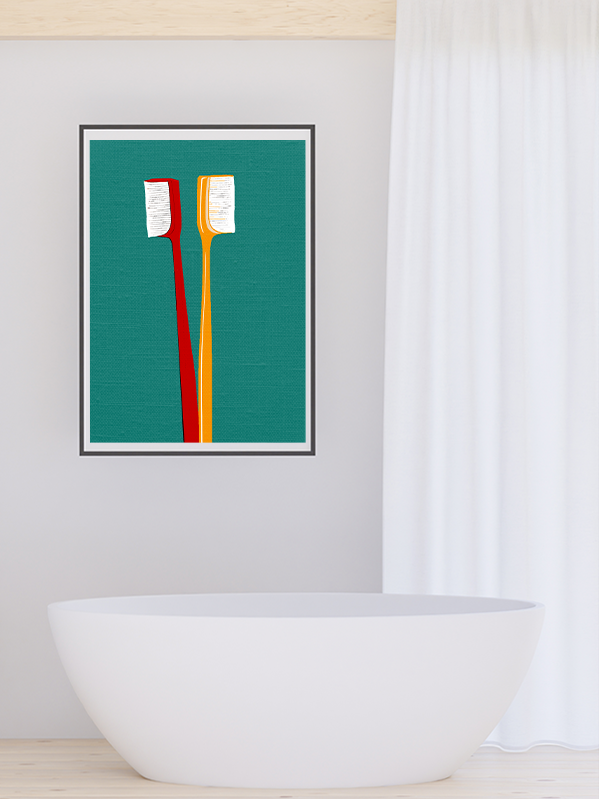 Midwest Modern Pop Art Toothbrush Duo Bathroom Art Print - Matte Canvas, Stretched, 1.25"