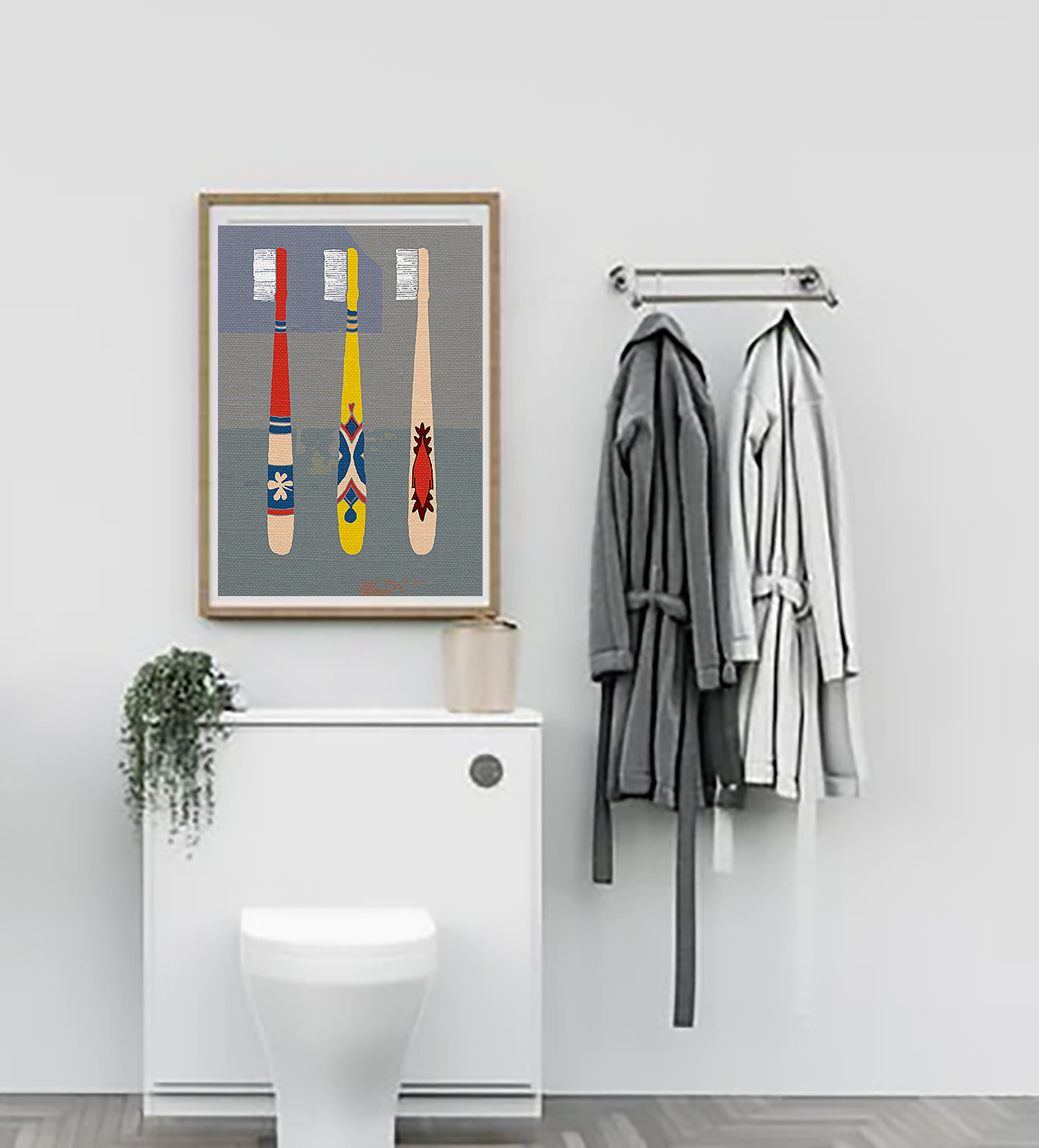 Midwest Modern Pop Art Toothbrush Trio Bathroom Art Print - Matte Canvas, Stretched, 1.25"