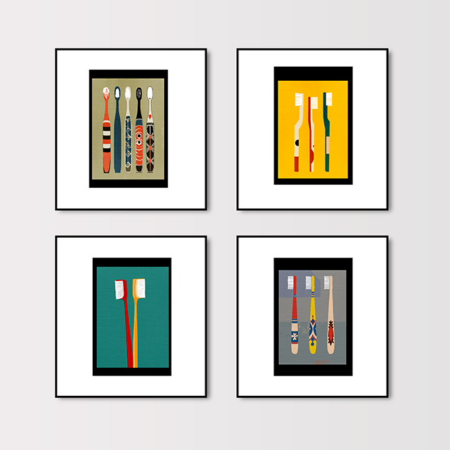 Midwest Modern Pop Art Toothbrush Trio Number Two Bathroom Art Print - Matte Canvas, Stretched, 1.25"