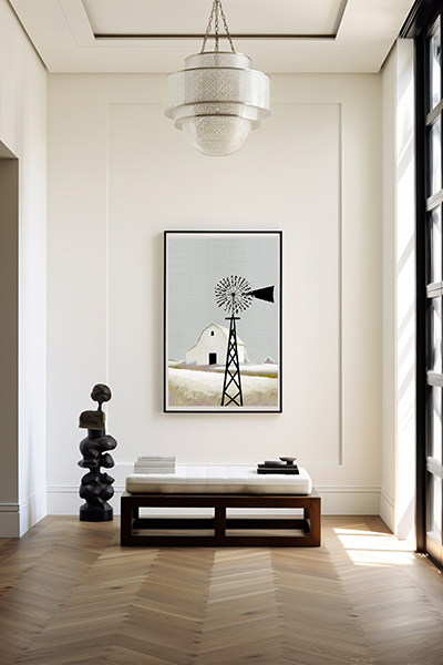 Midwest Modern Prairie Barn with Windmill - Matte Canvas, Stretched, 1.25"