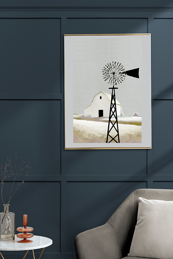 Midwest Modern Prairie Barn with Windmill - Matte Canvas, Stretched, 1.25"