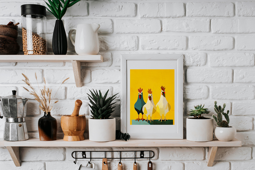 Midwest Modern Pop Art Chicken Trio Two Print - Matte Canvas, Stretched, 1.25"