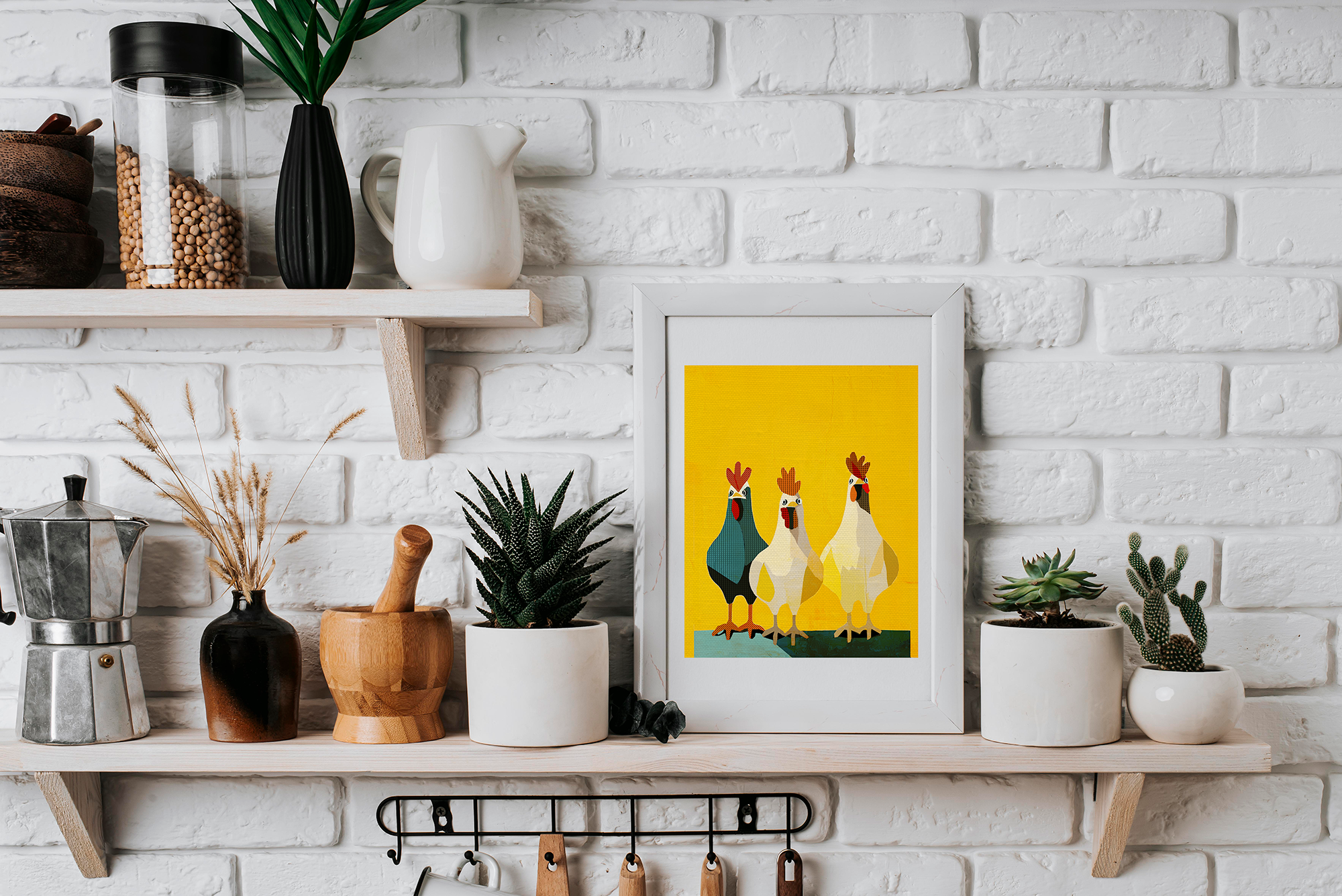 Midwest Modern Pop Art Chicken Trio Two Print - Matte Canvas, Stretched, 1.25"