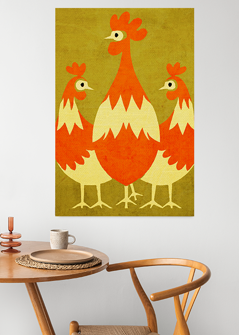 Midwest Modern Pop Art Chicken Trio Print - Matte Canvas, Stretched, 1.25"
