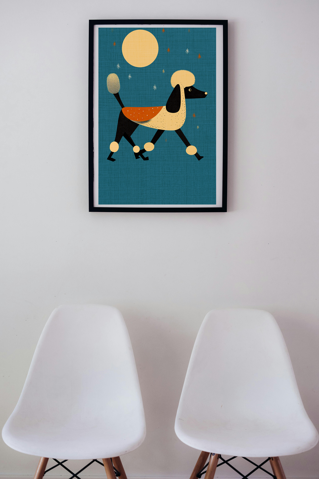 Midwest Modern Nighttime Poodle Art Print - Matte Canvas, Stretched, 1.25"