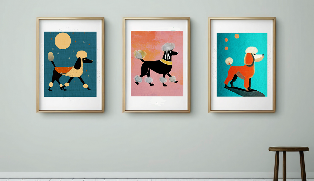 Midwest Modern Nighttime Poodle Art Print - Matte Canvas, Stretched, 1.25"
