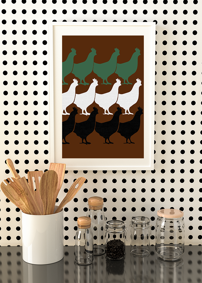 Midwest Modern Pop Art Chickens Print - Matte Canvas, Stretched, 1.25"