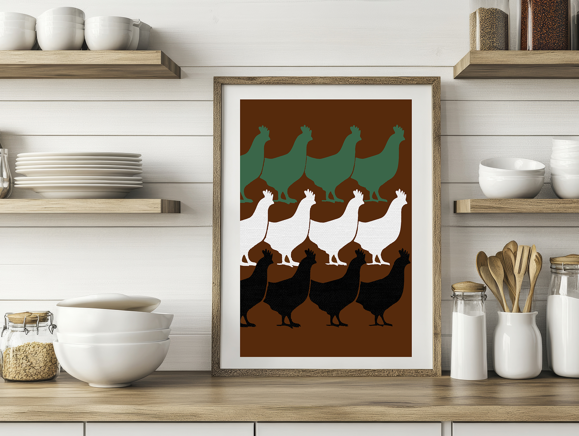 Midwest Modern Pop Art Chickens Print - Matte Canvas, Stretched, 1.25"