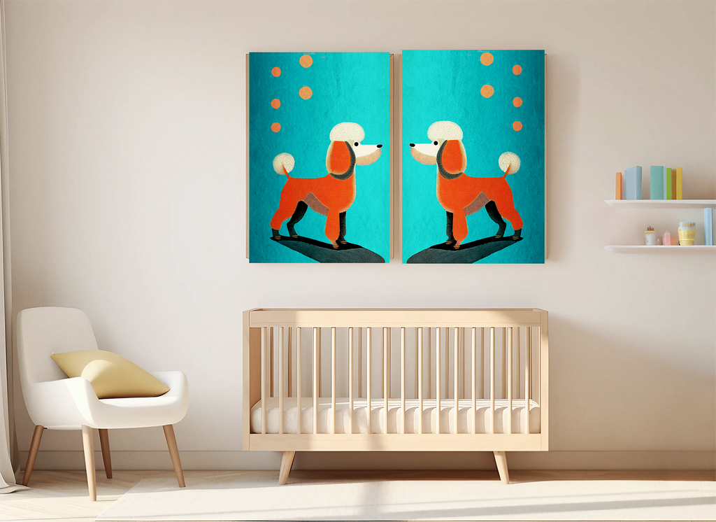 Midwest Modern Orange Polka Dot Poodle Art Print - Matte Canvas, Stretched, 1.25"