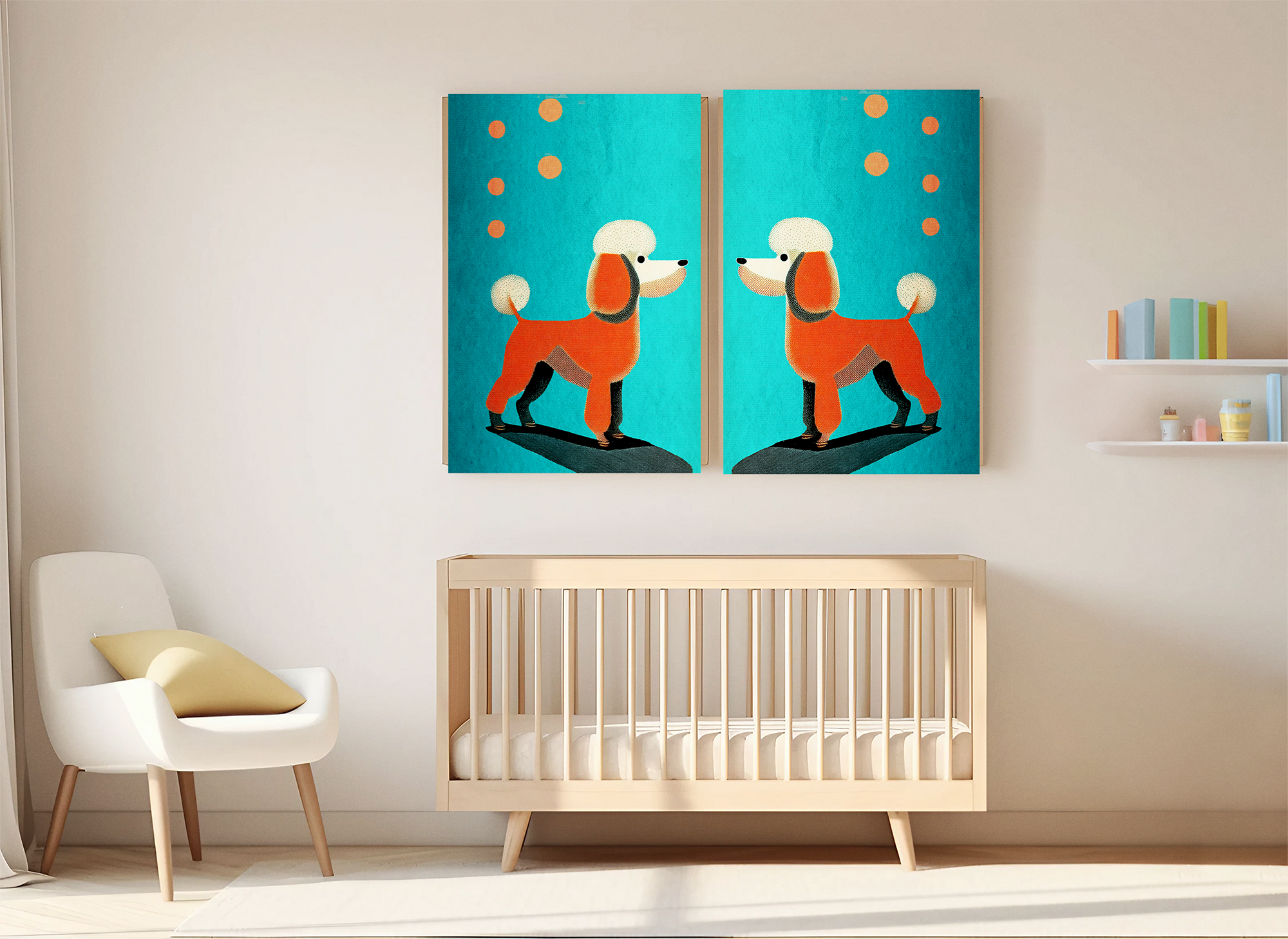 Midwest Modern Orange Polka Dot Poodle Art Print - Matte Canvas, Stretched, 1.25"
