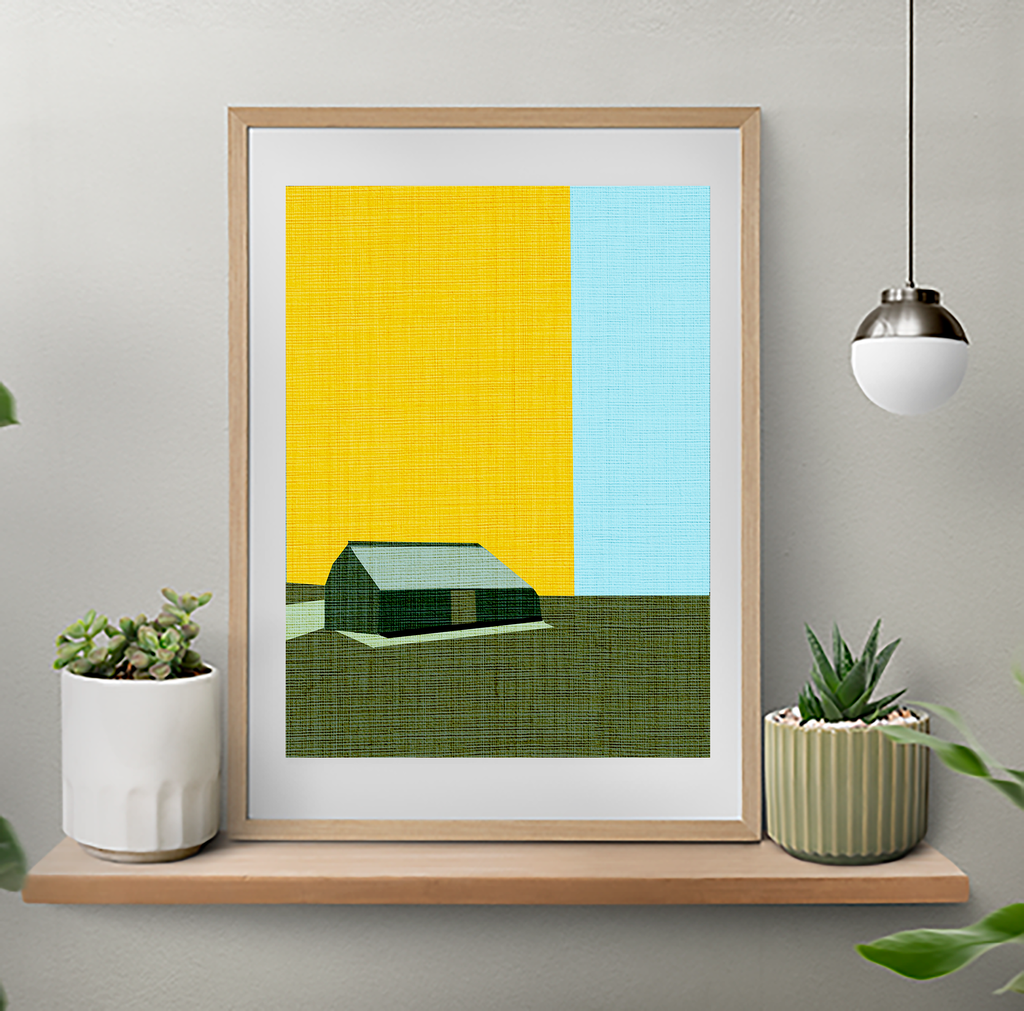 Midwest Modern Prairie Green Barn Landscape - Matte Canvas, Stretched, 1.25"