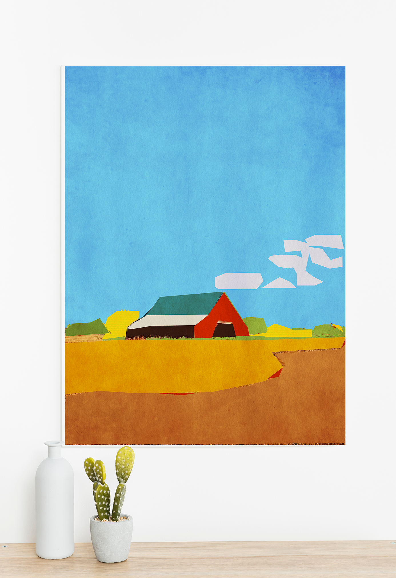 Midwest Modern Prairie Red Barn Landscape - Matte Canvas, Stretched, 1.25"