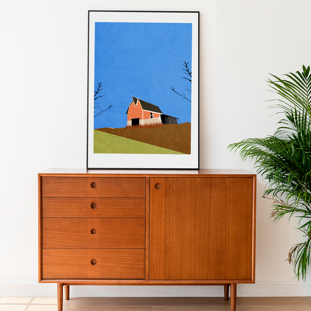 Midwest Modern Prairie Pink Barn Landscape - Matte Canvas, Stretched, 1.25"