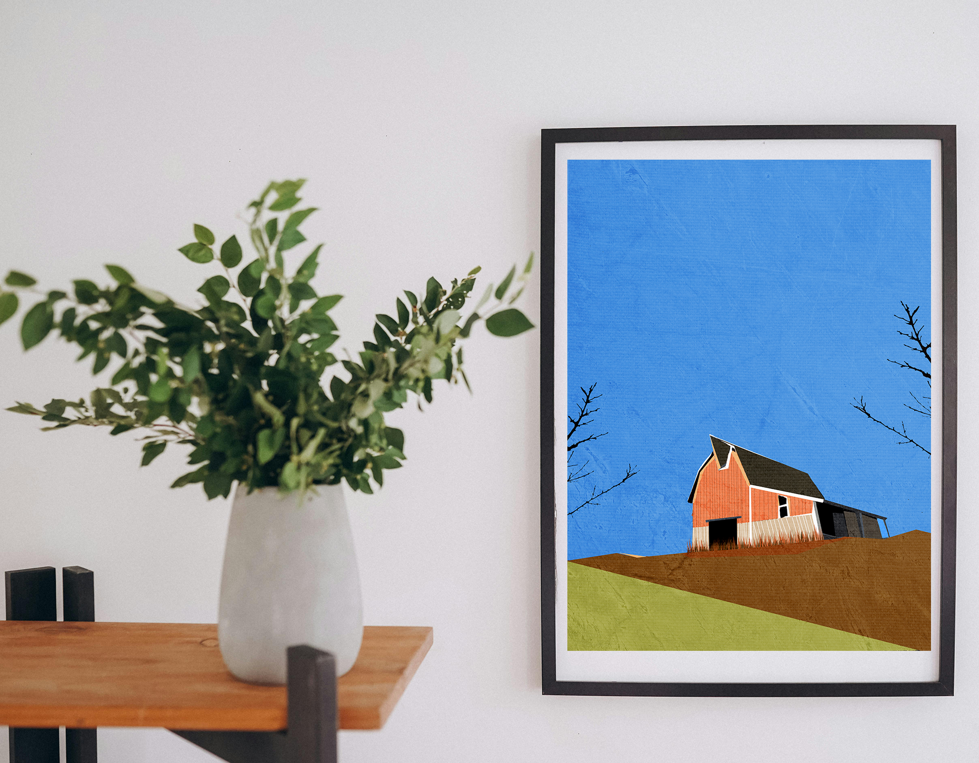 Midwest Modern Prairie Pink Barn Landscape - Matte Canvas, Stretched, 1.25"