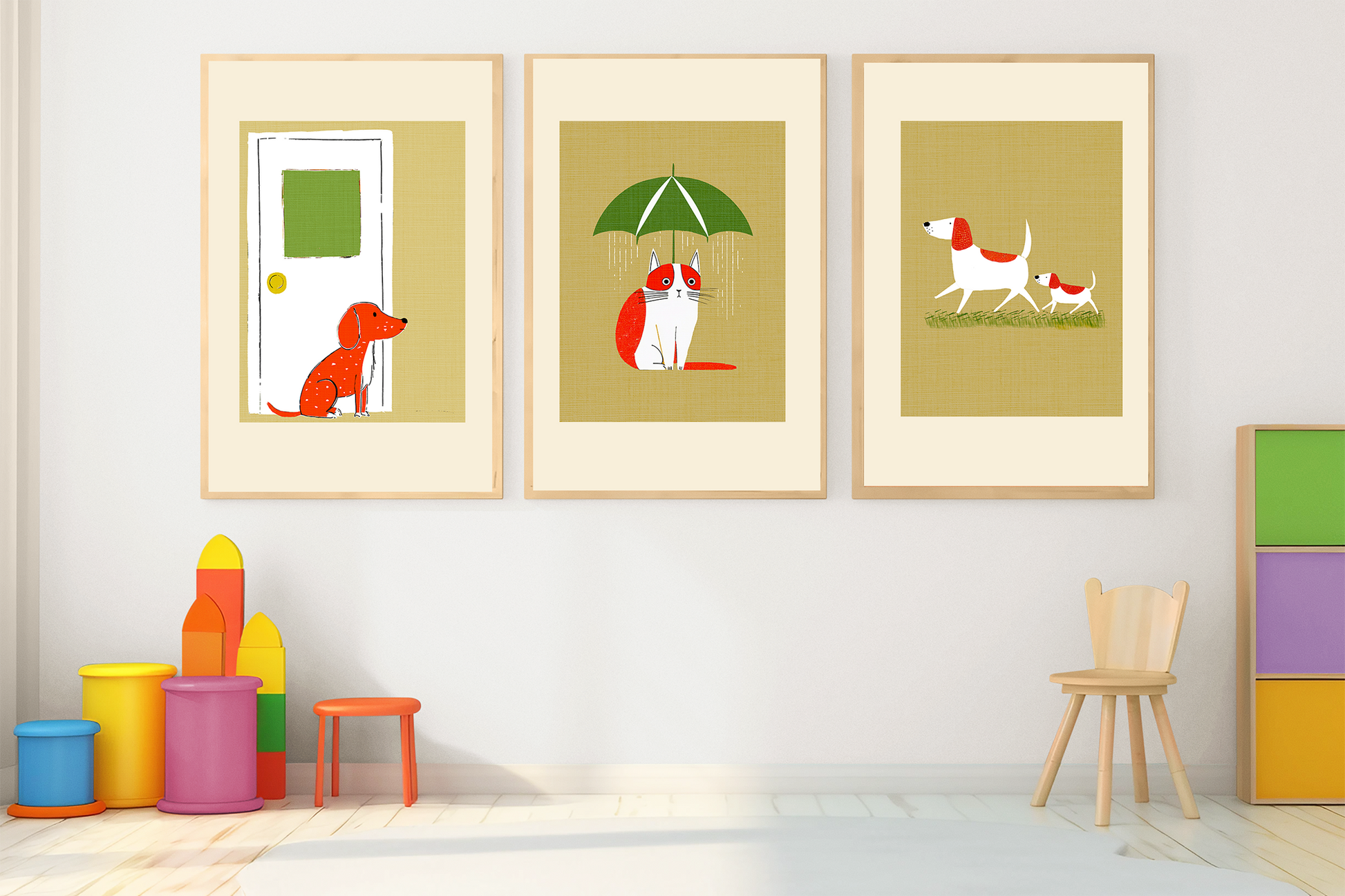Midwest Mod Dog at Door Nursery Kids Art Print - Matte Canvas, Stretched, 1.25"