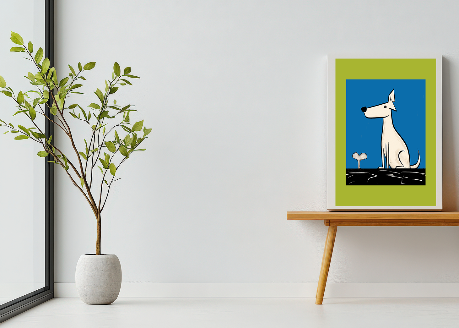 Midwest Mod Dog with Bone Art Print - Matte Canvas, Stretched, 1.25"
