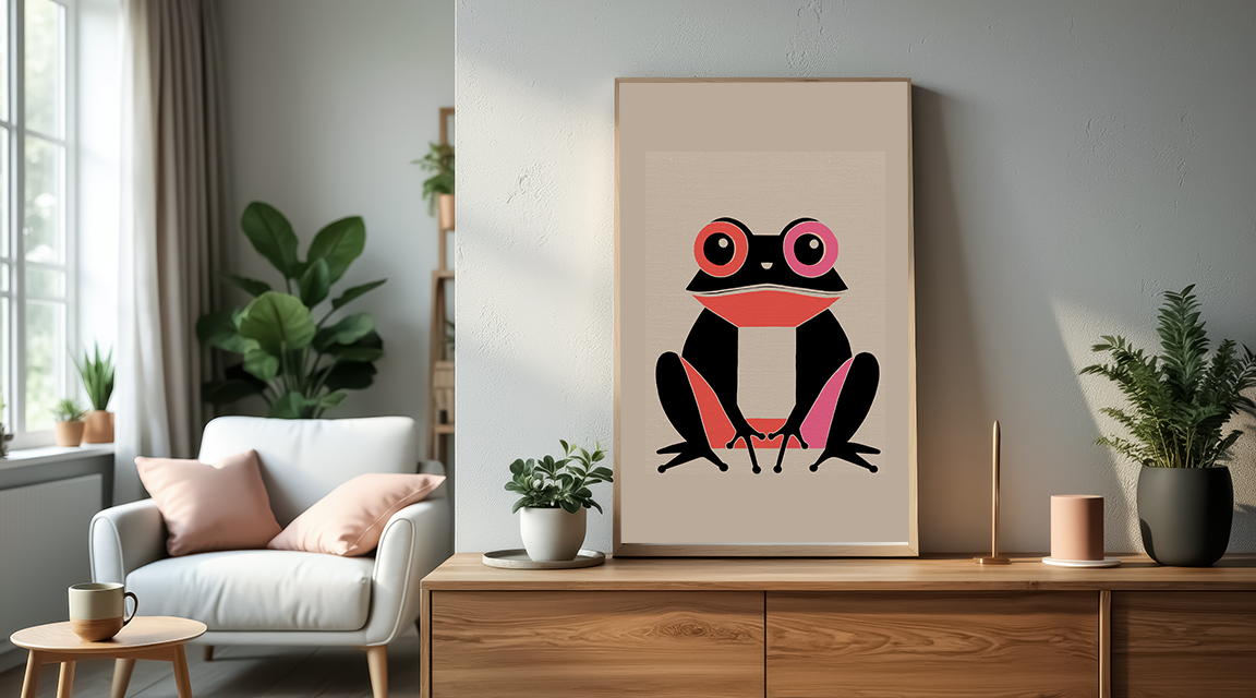 Midwest Modern Retro Pink and Black Frog Art Print - Matte Canvas, Stretched, 1.25"