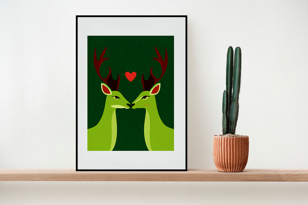 Midwest Modern Deer In Love Art Print - Matte Canvas, Stretched, 1.25"
