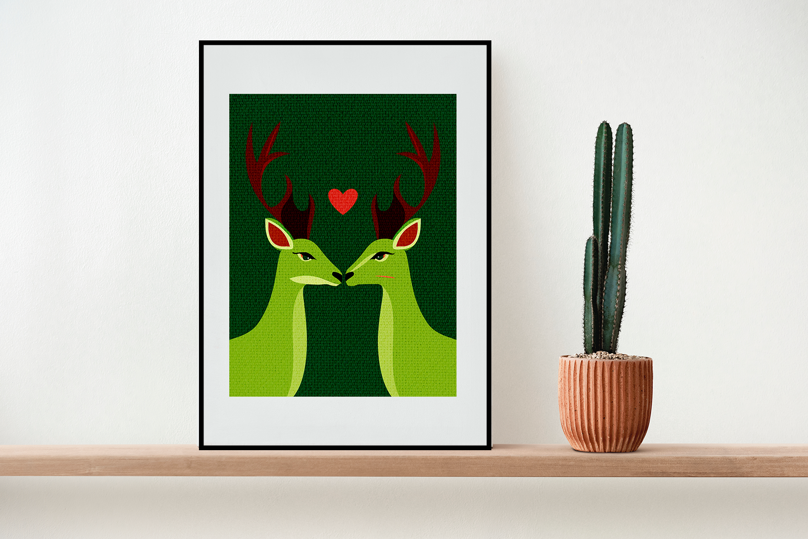 Midwest Modern Deer In Love Art Print - Matte Canvas, Stretched, 1.25"