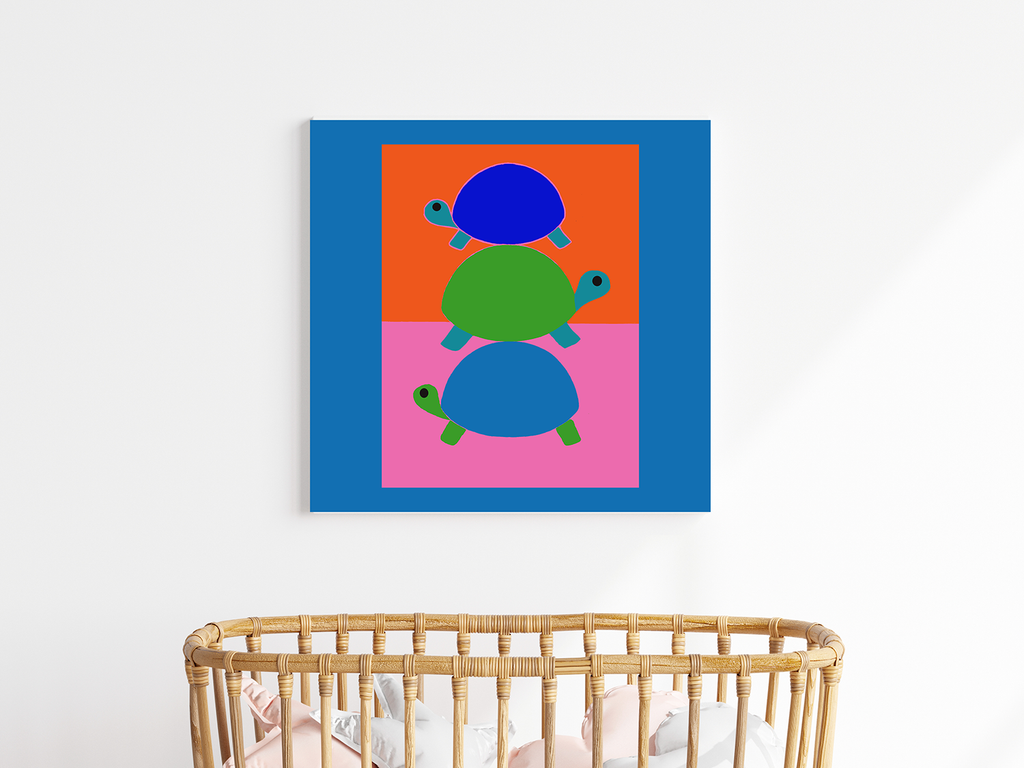 Midwest Mod Pop In Your Face Turtle Trio Art Print - Matte Canvas, Stretched, 1.25"