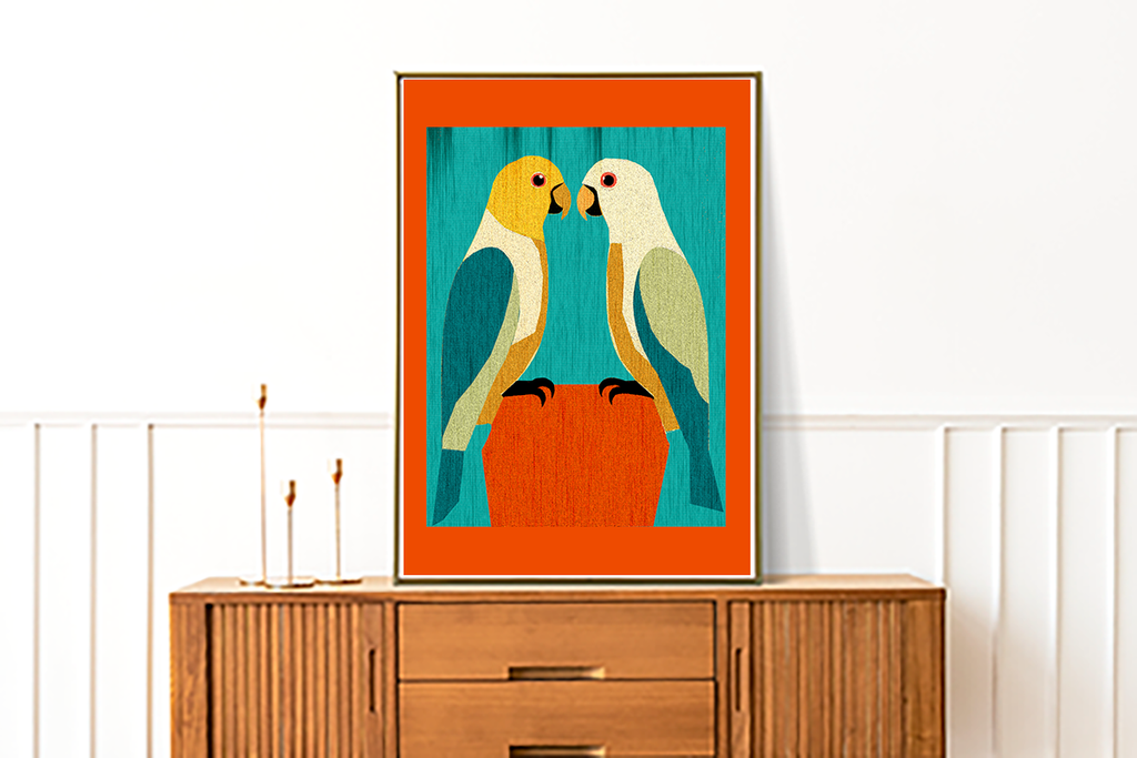 Midwest Modern Parrots In Love Art Print - Matte Canvas, Stretched, 1.25"