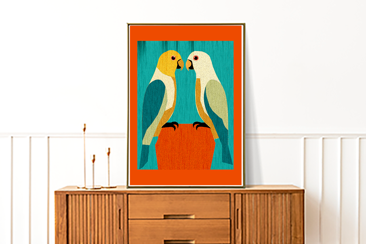 Midwest Modern Parrots In Love Art Print - Matte Canvas, Stretched, 1.25"
