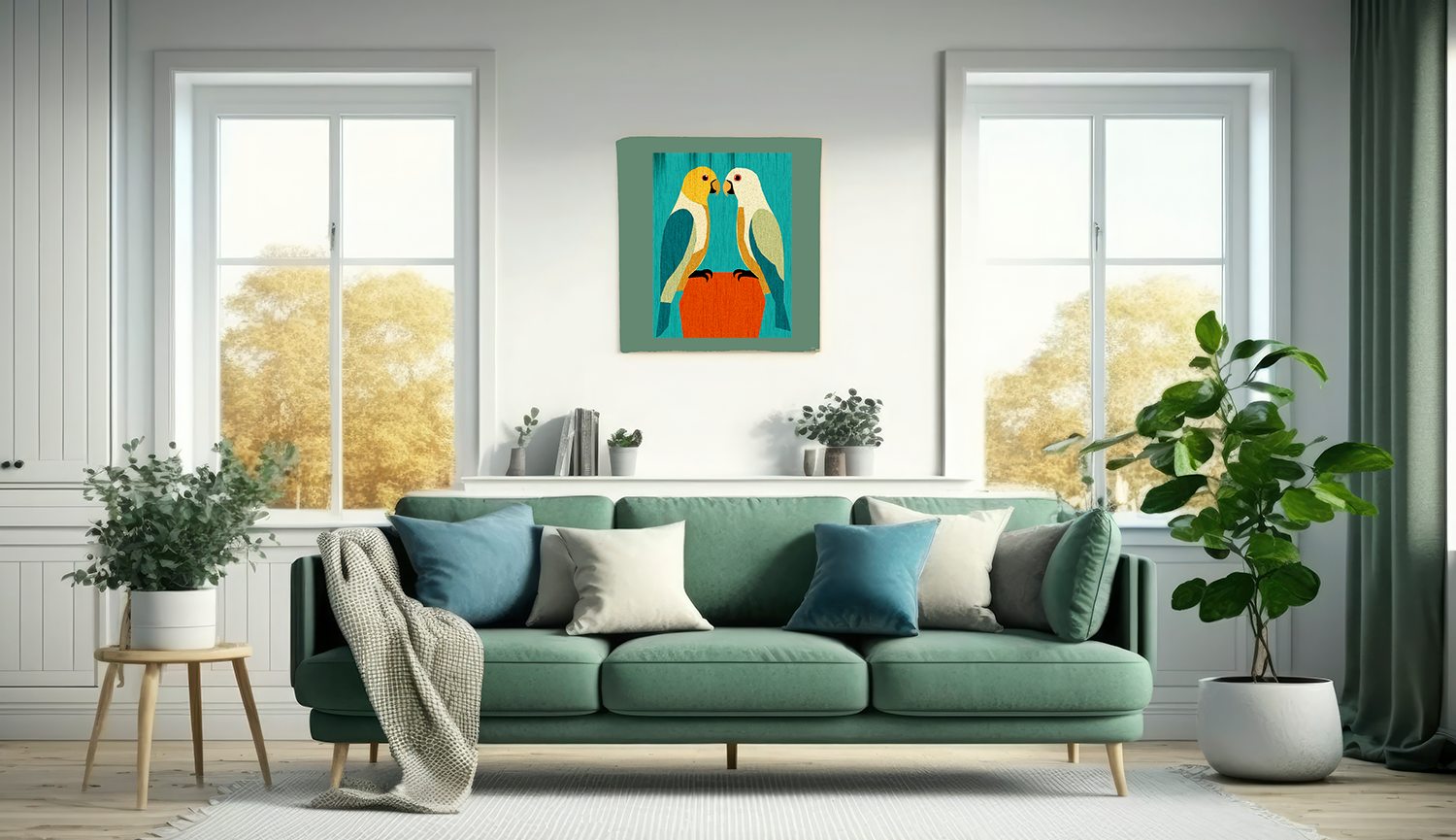 Midwest Modern Parrots In Love Art Print - Matte Canvas, Stretched, 1.25"