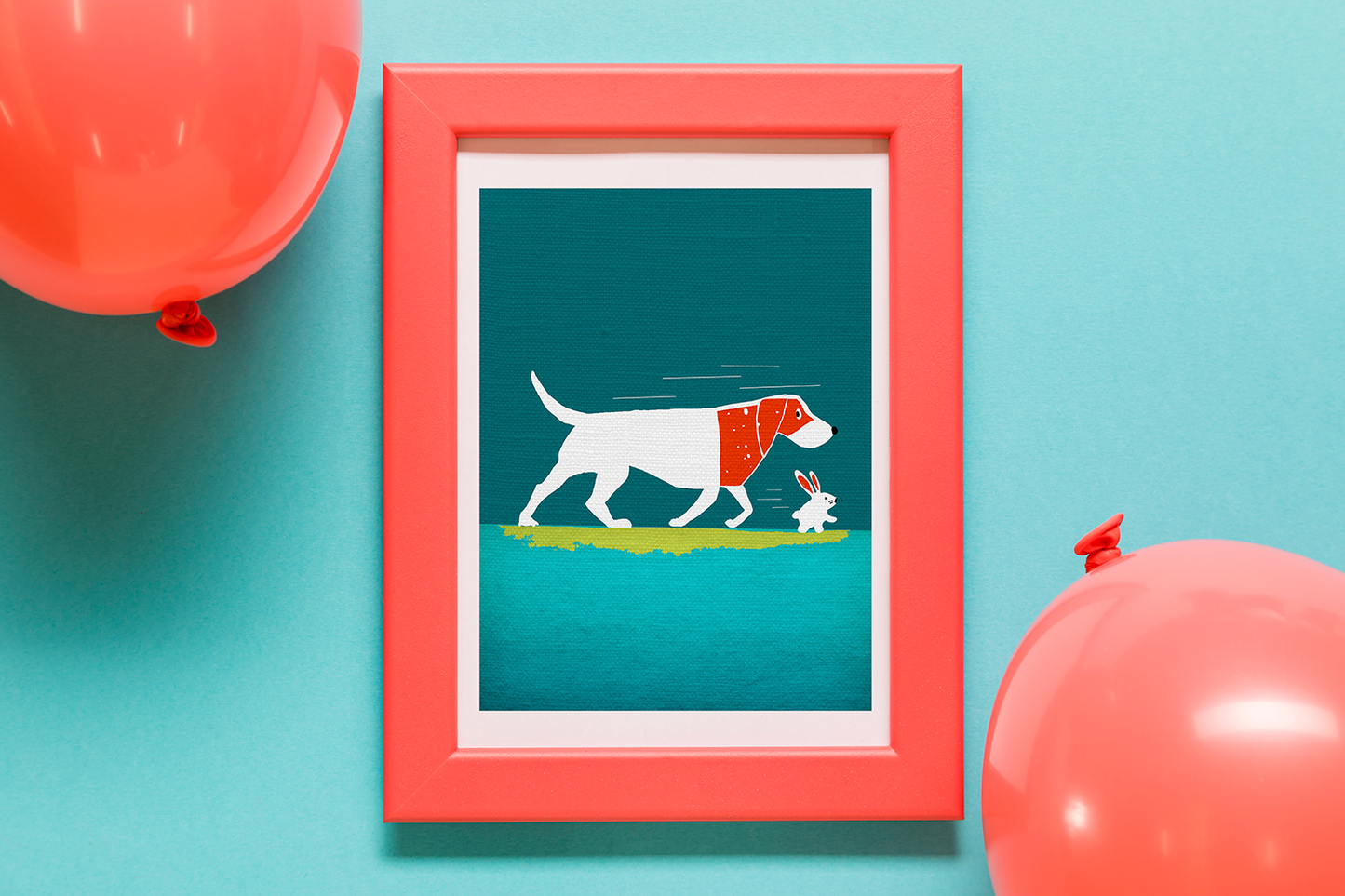 Midwest Mod Dog and Rabbit Run Art Print  - Matte Canvas, Stretched, 1.25"