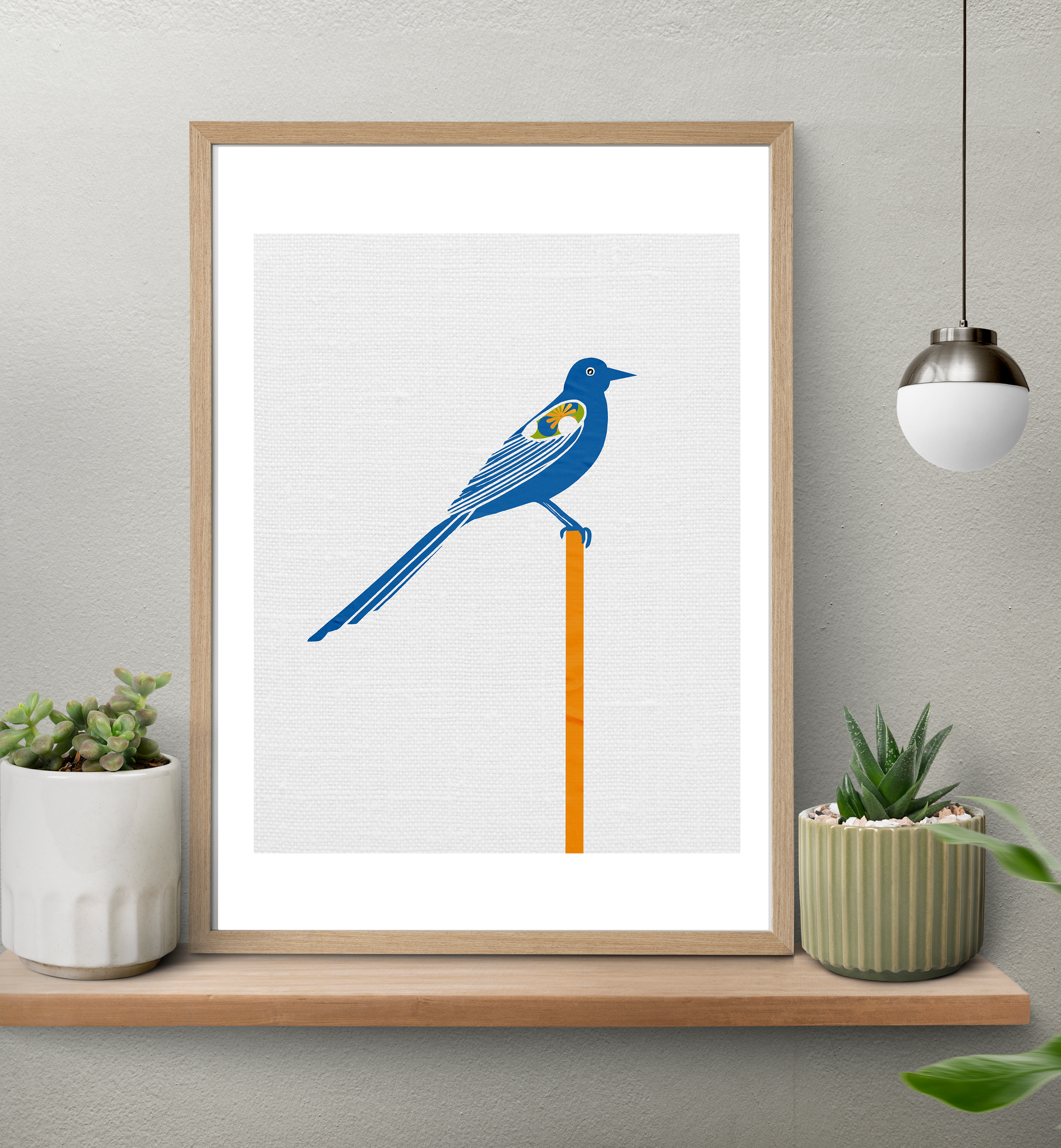 Midwest Mod Pop of Blue Bird Art Print  - Matte Canvas, Stretched, 1.25"