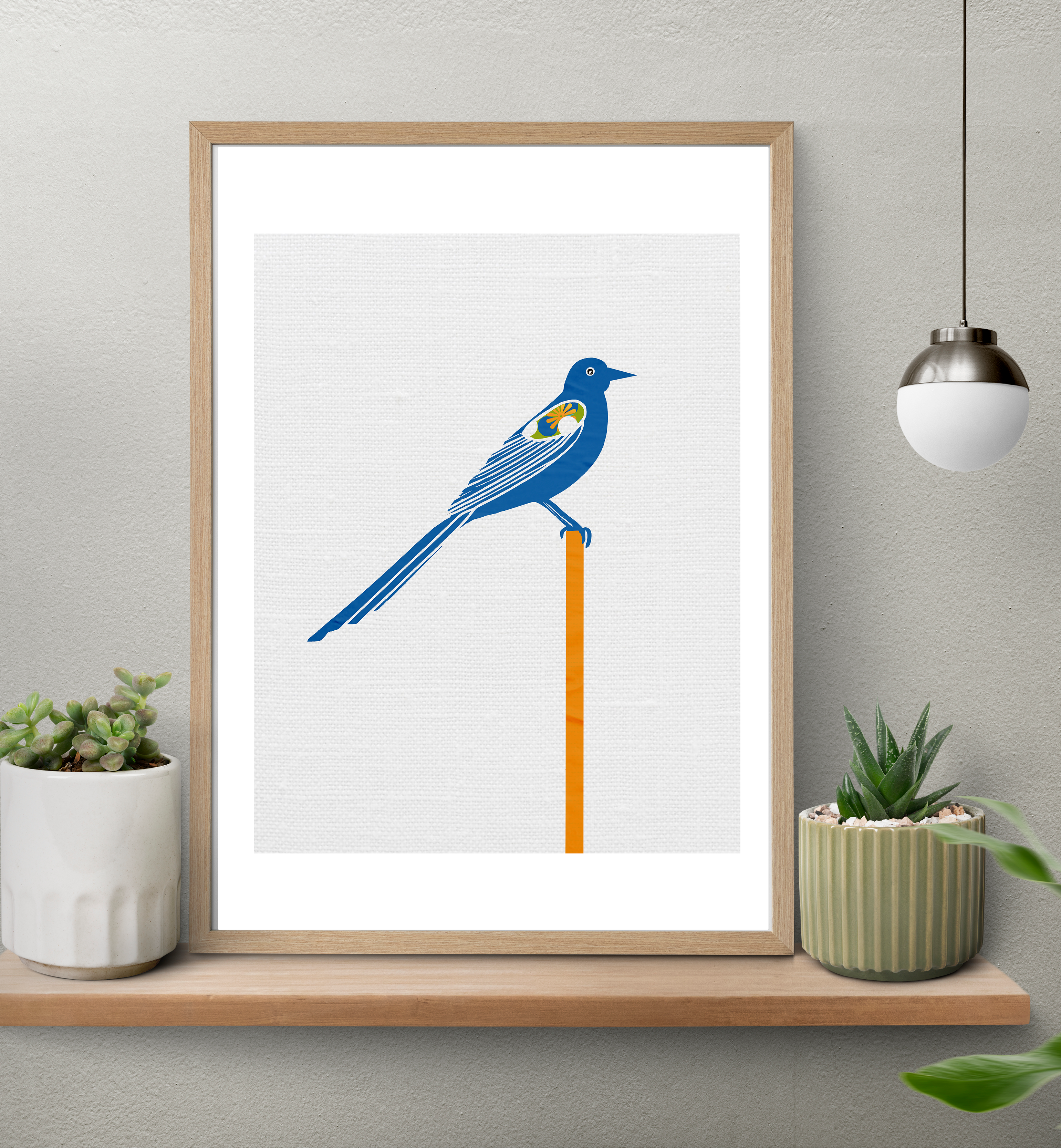 Midwest Mod Pop of Blue Bird Art Print  - Matte Canvas, Stretched, 1.25"