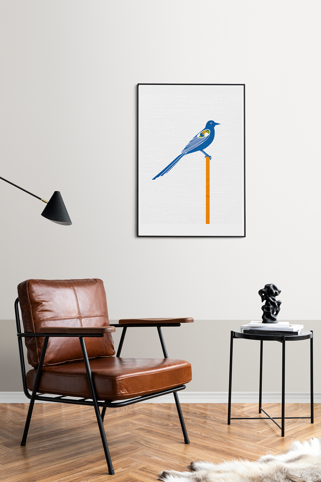 Midwest Mod Pop of Blue Bird Art Print  - Matte Canvas, Stretched, 1.25"
