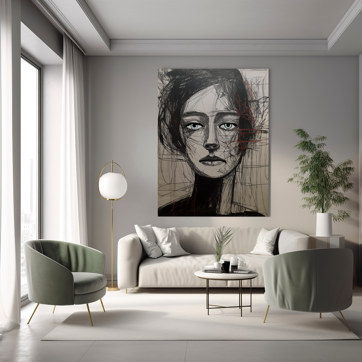 Abstract Woman Portrait Collaborative Modern Art Print Number Two- Matte Canvas, Stretched, 1.25"