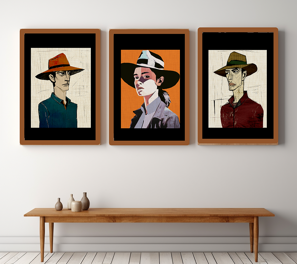 Abstract Cowboy Portrait Collaborative Modern Art Print Number One - Matte Canvas, Stretched, 1.25"